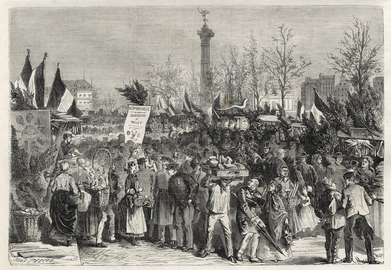 Der Schinkenmarkt am Boulevard Bourdon in Paris (Place de la Bastille) - 1868 von Unknown artist