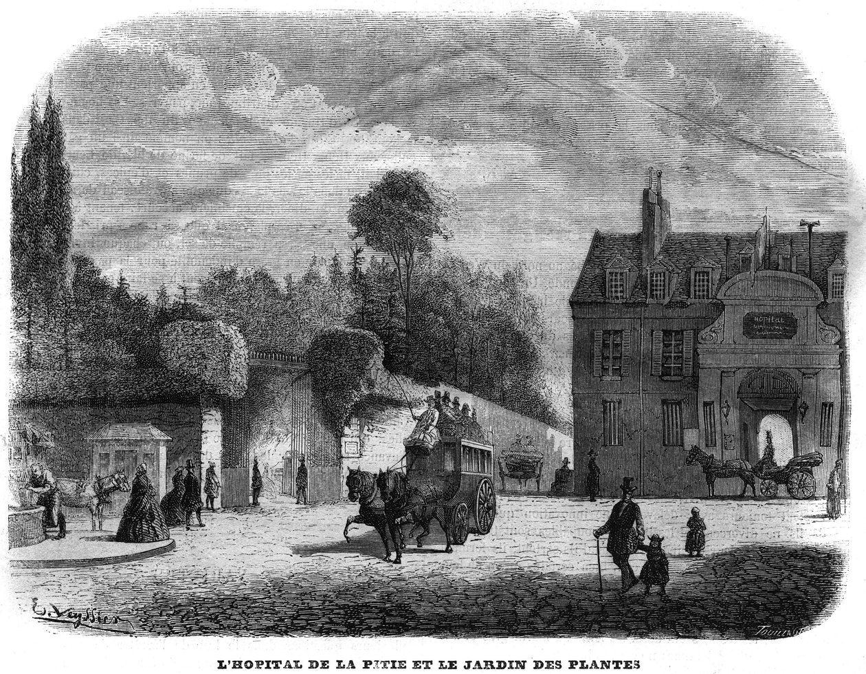 Das Krankenhaus von Pitie Salpetriere (PITIE-SALPETRIERE) und der Jardin des Plantes in Paris im Jahr 1858. von Unknown artist