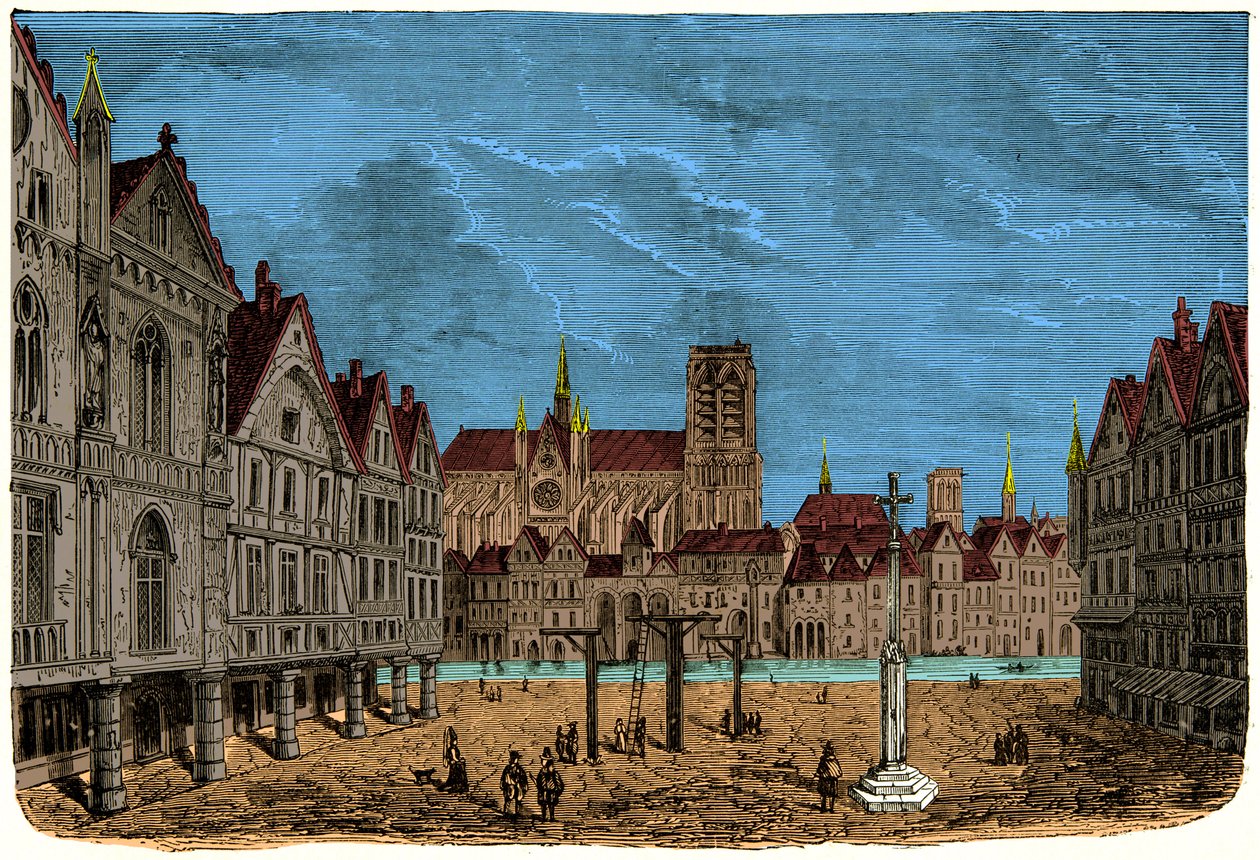 Das Haus mit den Säulen oder Haus des Dauphin, ehemaliges und erstes Stadthotel von Paris im Mittelalter, Gravur 19. Jahrhundert von Unknown artist