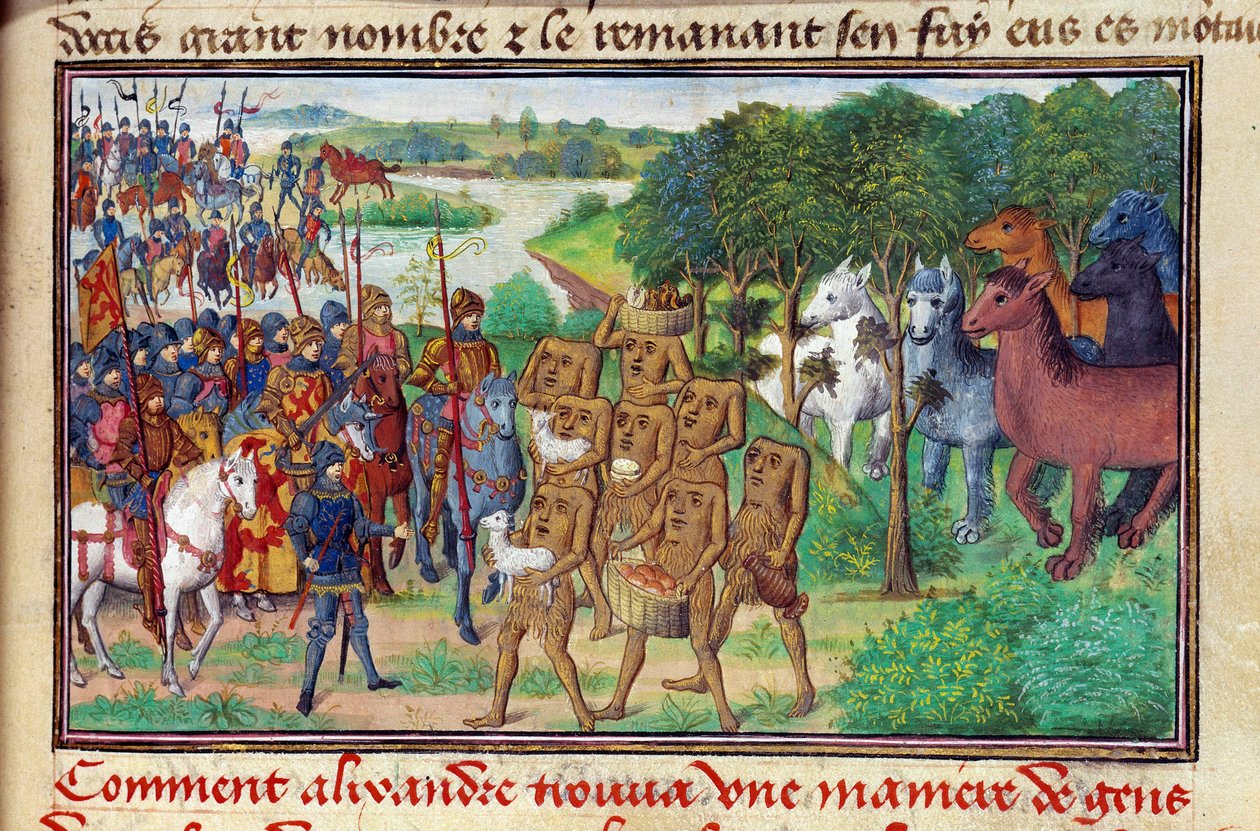 Der König von Makedonien Iskandar (oder Alexander der Große) trifft auf Monster, die ihm Geschenke machen von Unknown artist
