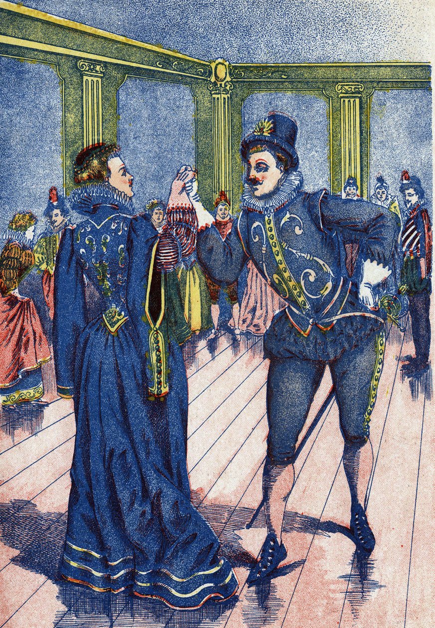 Der Königssohn lässt Aschenputtel tanzen. Illustration für „Aschenputtel“ von Charles Perrault von Unknown artist