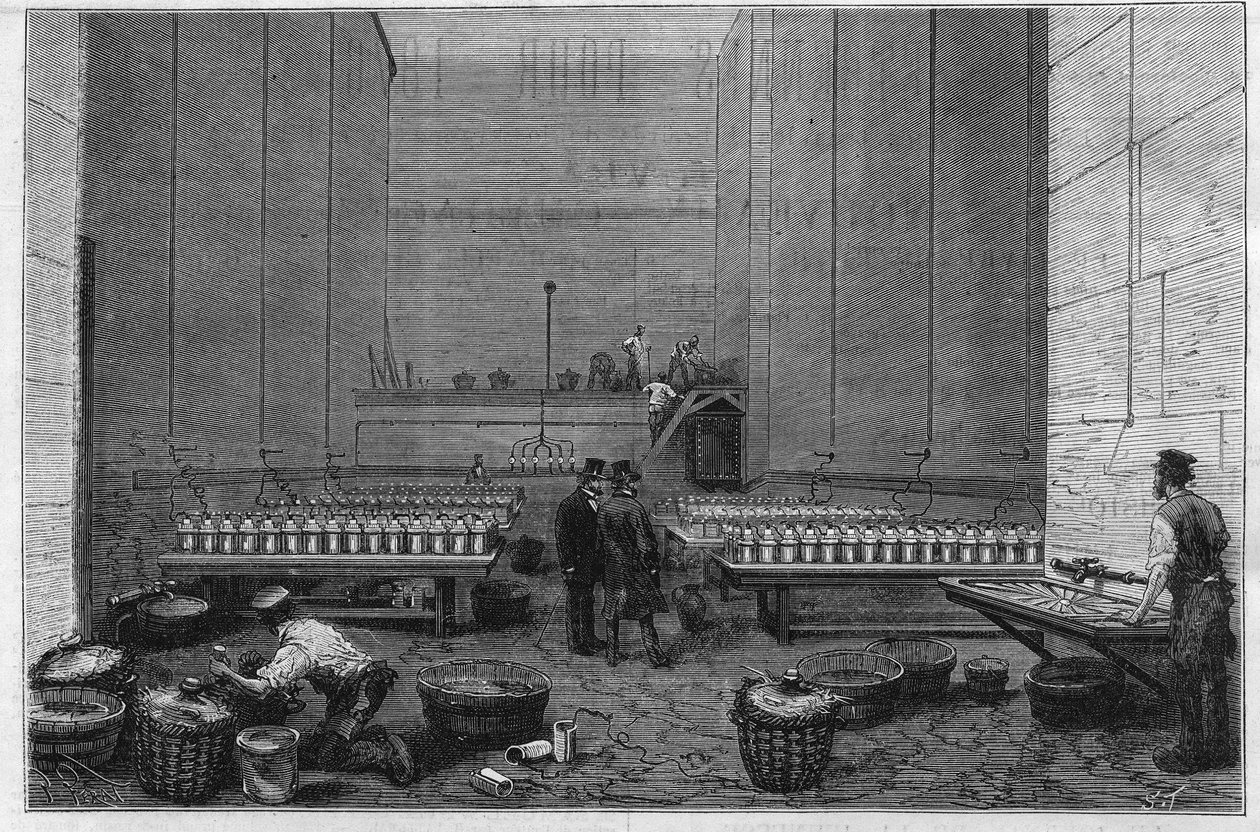Der große Elektrizitätsraum der Oper Garnier, in dem zweihundert Bunsen-Batterien die Strahlen der elektrischen Sonne projizieren lassen von Unknown artist