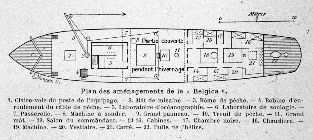 Der Lageplan des belgischen Forschungsschiffs „Belgica“, das in den Antarktis-Expeditionen verwendet wurde von Unknown artist