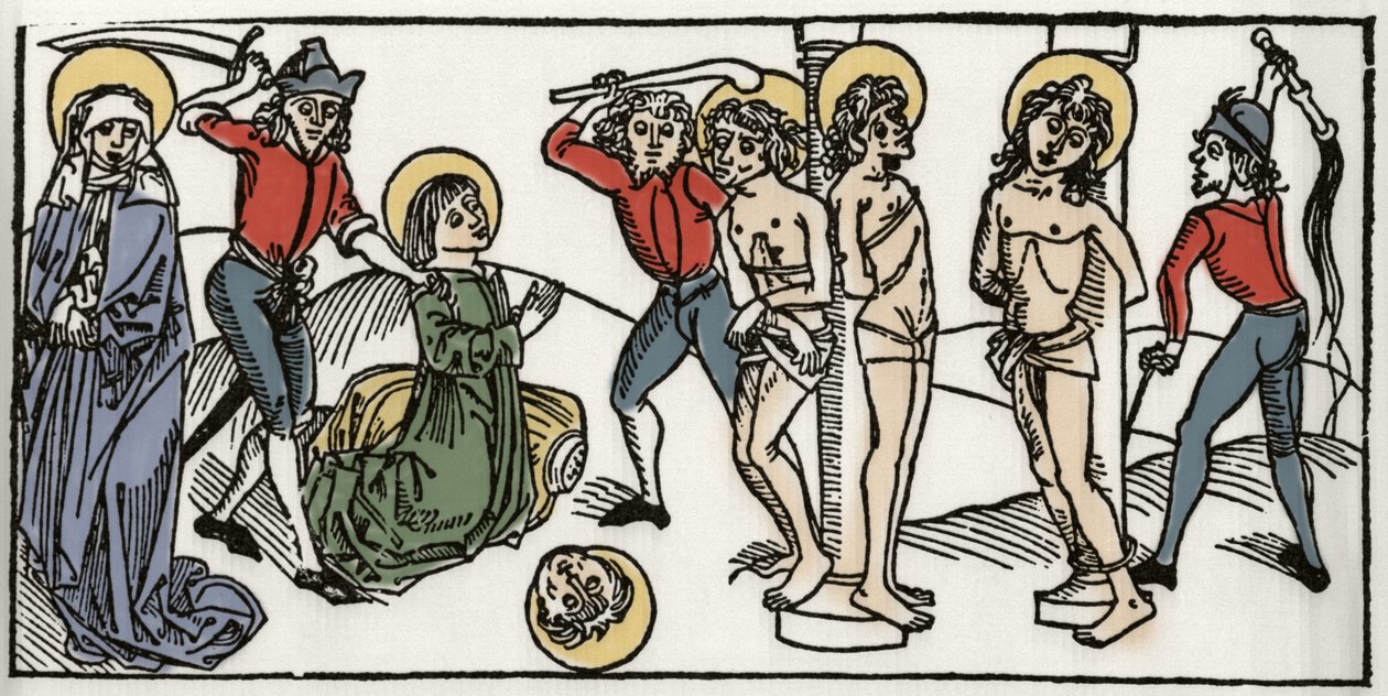 Das Martyrium der heiligen Felicitas und ihrer sieben Söhne von Rom. Kupferstich aus „Leben der Heiligen - Sommerteil“ von Jacobus von Voragine (1228-1298). Lübeck 1488 von Unknown artist