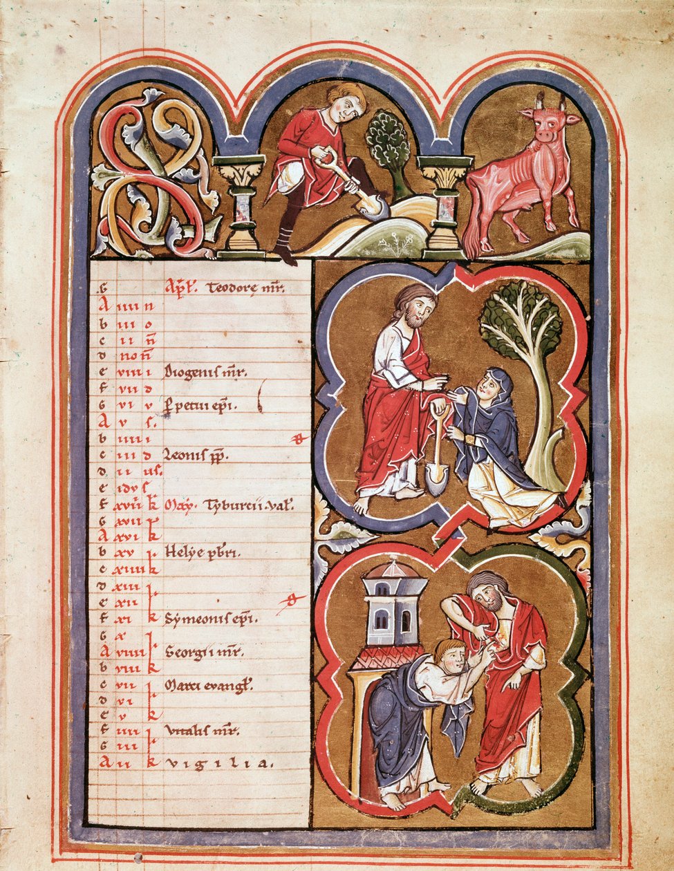 Der Monat April, Noli me tangere, der Unglaube des heiligen Thomas (Seite aus dem Psalterium Beatae Elisabeth) um 1270 von Unknown artist