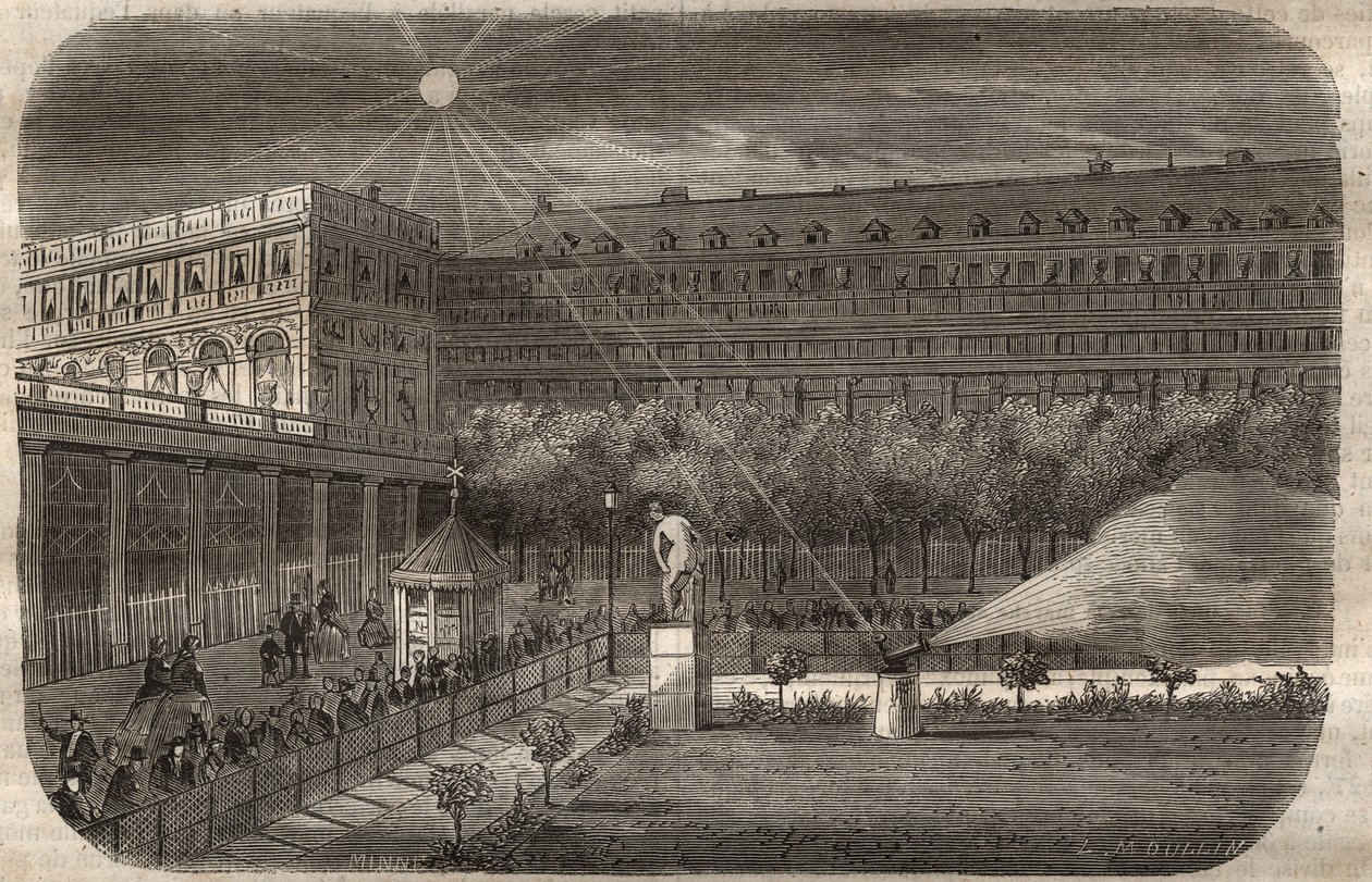 Die Mittagskanone (Sonnenkanone) am Palais Royal in Paris. Gravur von 1857 im „Le Musée Des Sciences“ von Unknown artist