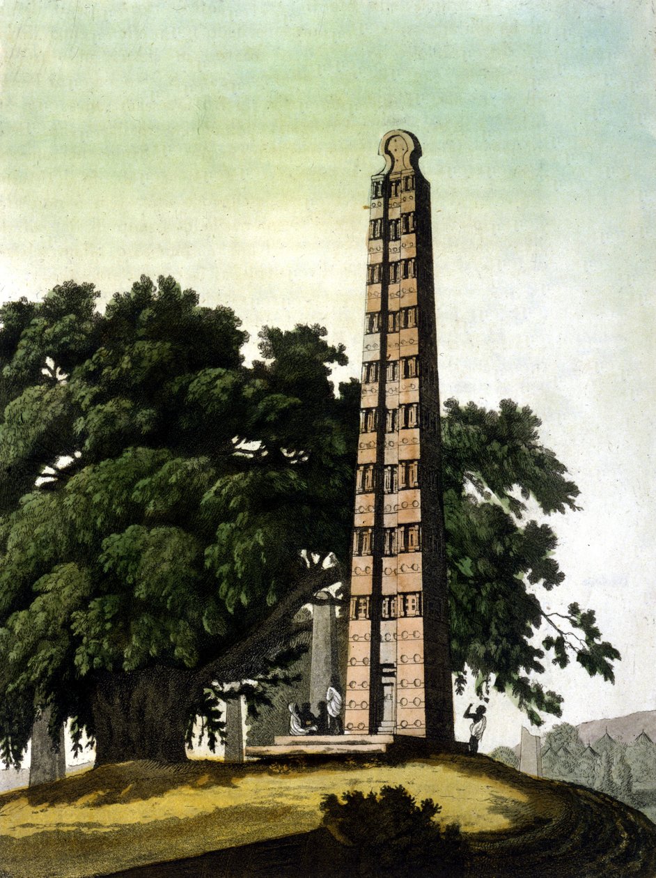 Der Obelisk von Axum (Aksoum), 1937 von den Italienern nach Rom gebracht. Il Costume antico e moderno, Jules Ferrario, Mailand 1820. von Unknown artist