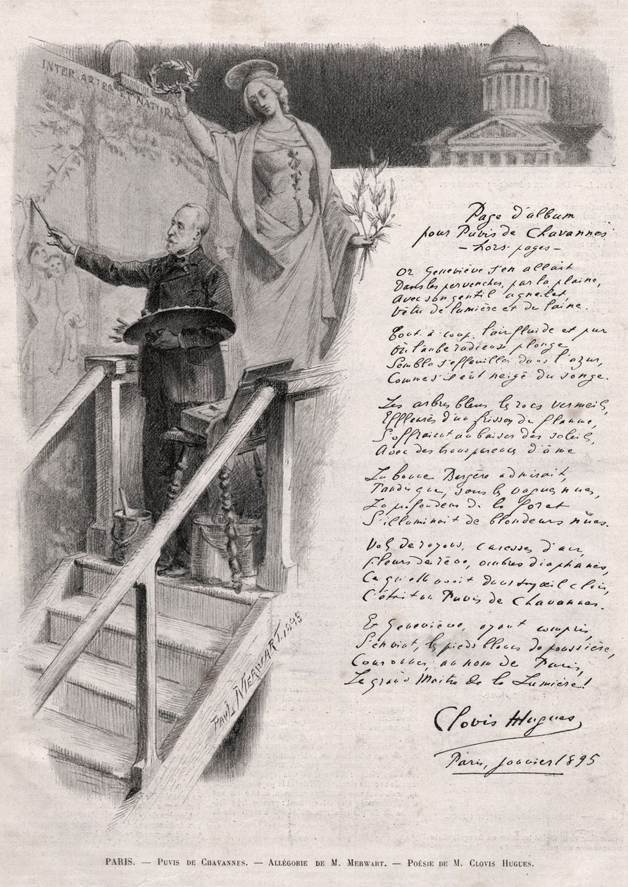 Der Maler Puvis de Chavannes (1824-1898) beschäftigt sich mit Malerei - Allegorie von M. Merwart mit einem Gedicht von Clovis Hugues von Unknown artist