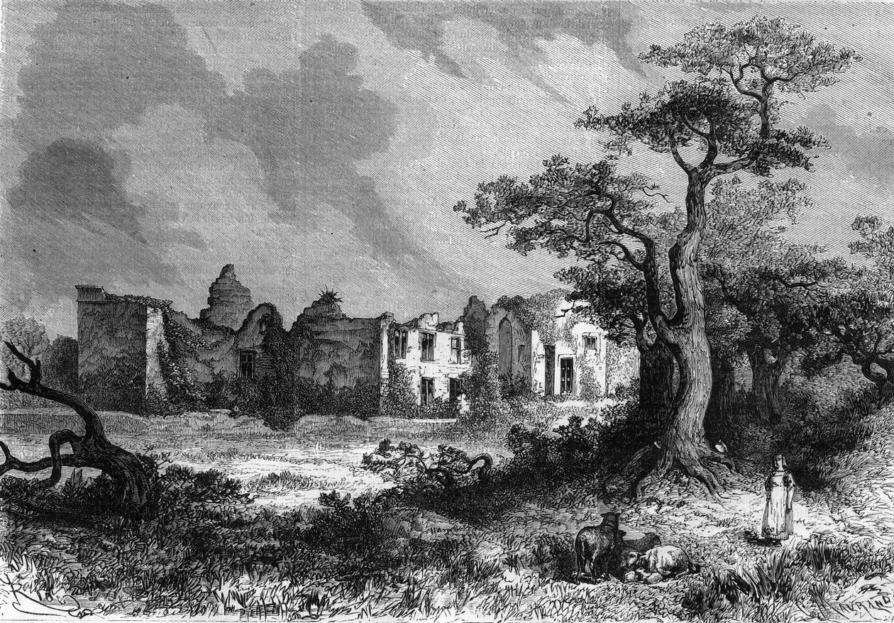 Die Ruinen des Château de la Mailleraye bei Parthenay, Département Deux-Sèvres der Region Poitou-Charentes. Gravur in „Das Illustrierte Universum“ von Unknown artist