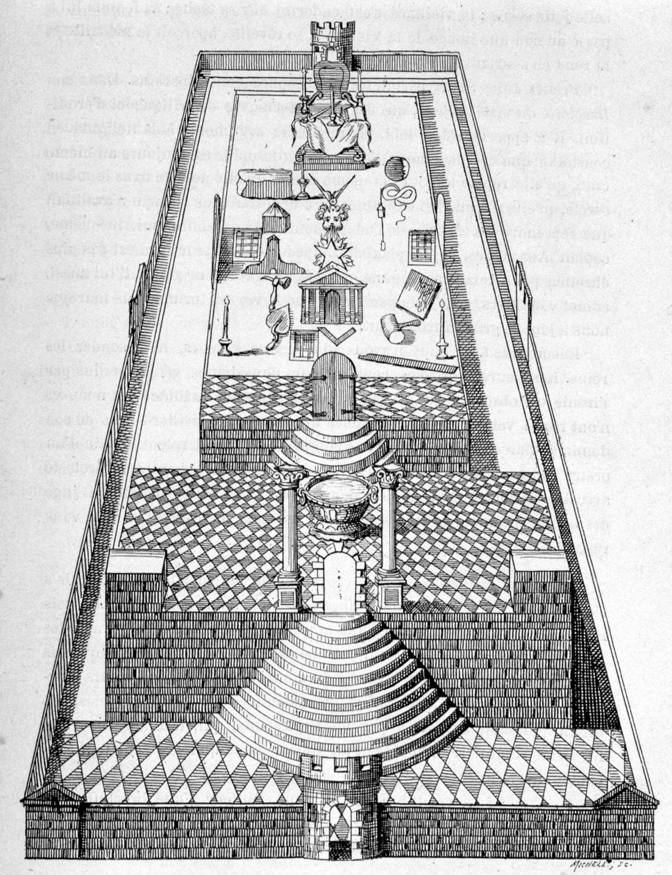 Der Tempel Salomos in Jerusalem, nach einer der Figuren, die auf dem Boden der Logen während der Franco-Maçonischen Empfänge gezeichnet werden sollen - in „La France Juive“ von Edouard Drumont von Unknown artist