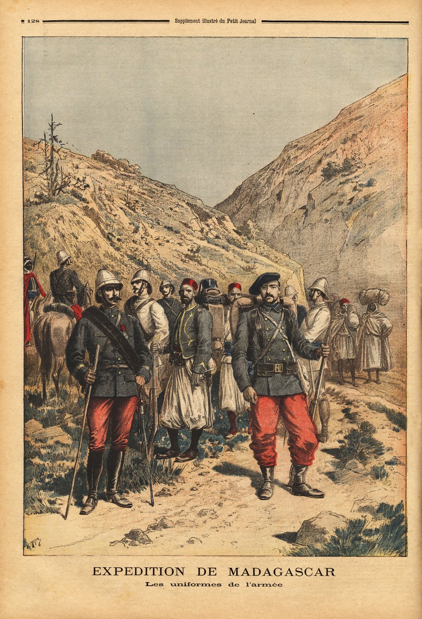Die Uniformen der Armee, eine Kampfausrüstung für die Expedition nach Madagaskar von Unknown artist