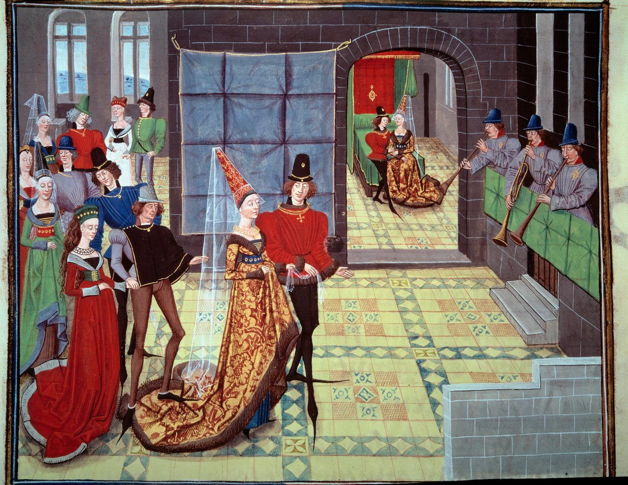 Die Hochzeit von Renaud und Clarisse. Miniatur aus dem Manuskript „Renaud de Montauban“ oder „Les quatre fils Aymon“ von Loyset Liedet. 15. Jahrhundert, Bibliotheque de l