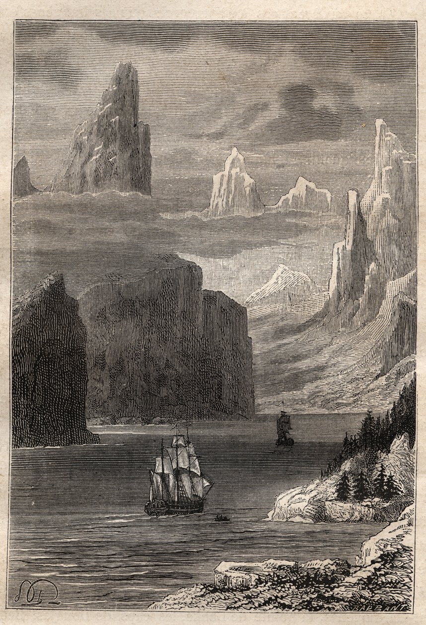 Dritte Reise (1776-1779) von Kapitän James Cook (1728-1779): Eingang von Prince William (Alaska) - Illustration aus „Die großen Seefahrer des 18. Jahrhunderts“ von Unknown artist