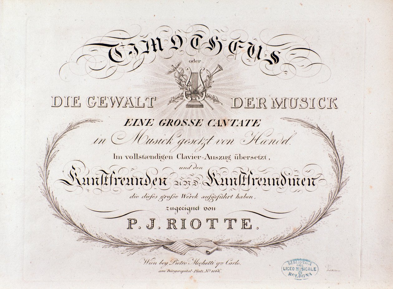 Titelseite der Partitur von Timotheus von G. F. Händel (1812) von Unknown artist