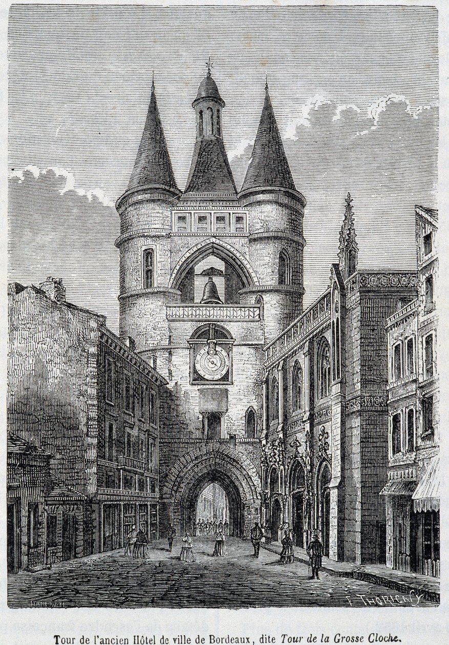 Turm des ehemaligen Hôtel de Ville de Bordeaux, bekannt als „Tour de la Grosse Bell“ - Gravur von Unknown artist