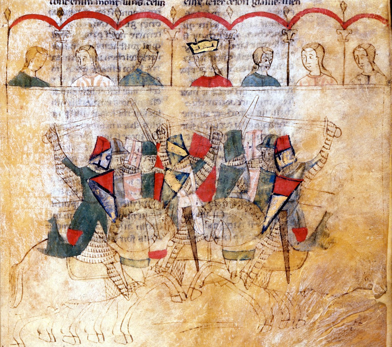 Turnierszene nach dem Manuskript „Lancelot du Lac“ 13. Jahrhundert. Biblioteca Nazionale Marciana Venedig. von Unknown artist