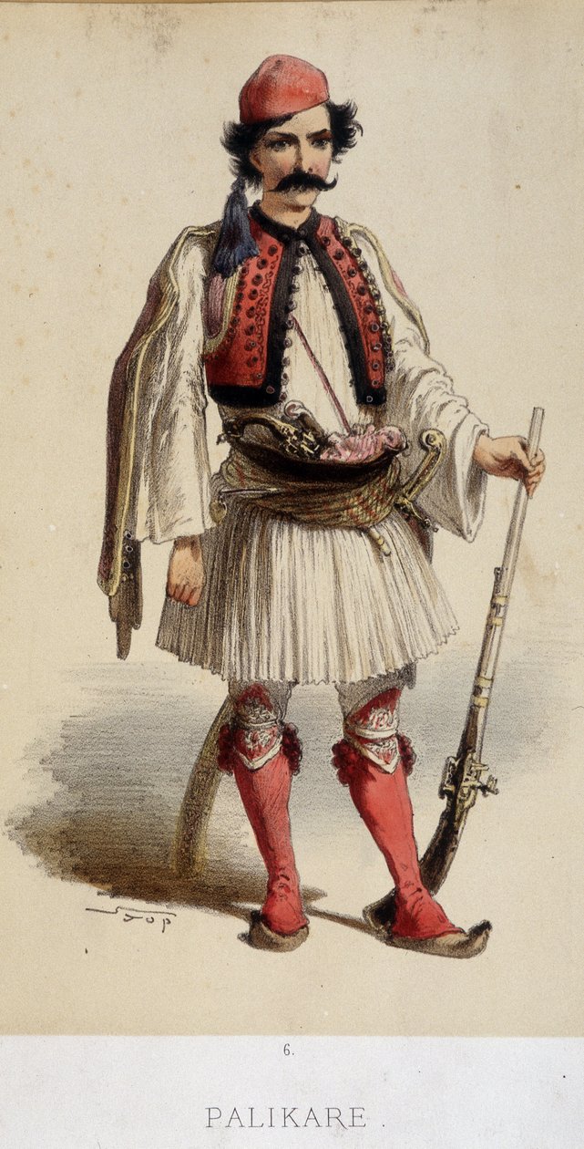 Traditionelle griechische Männertracht - Gravur, Ende 19. Jahrhundert von Unknown artist