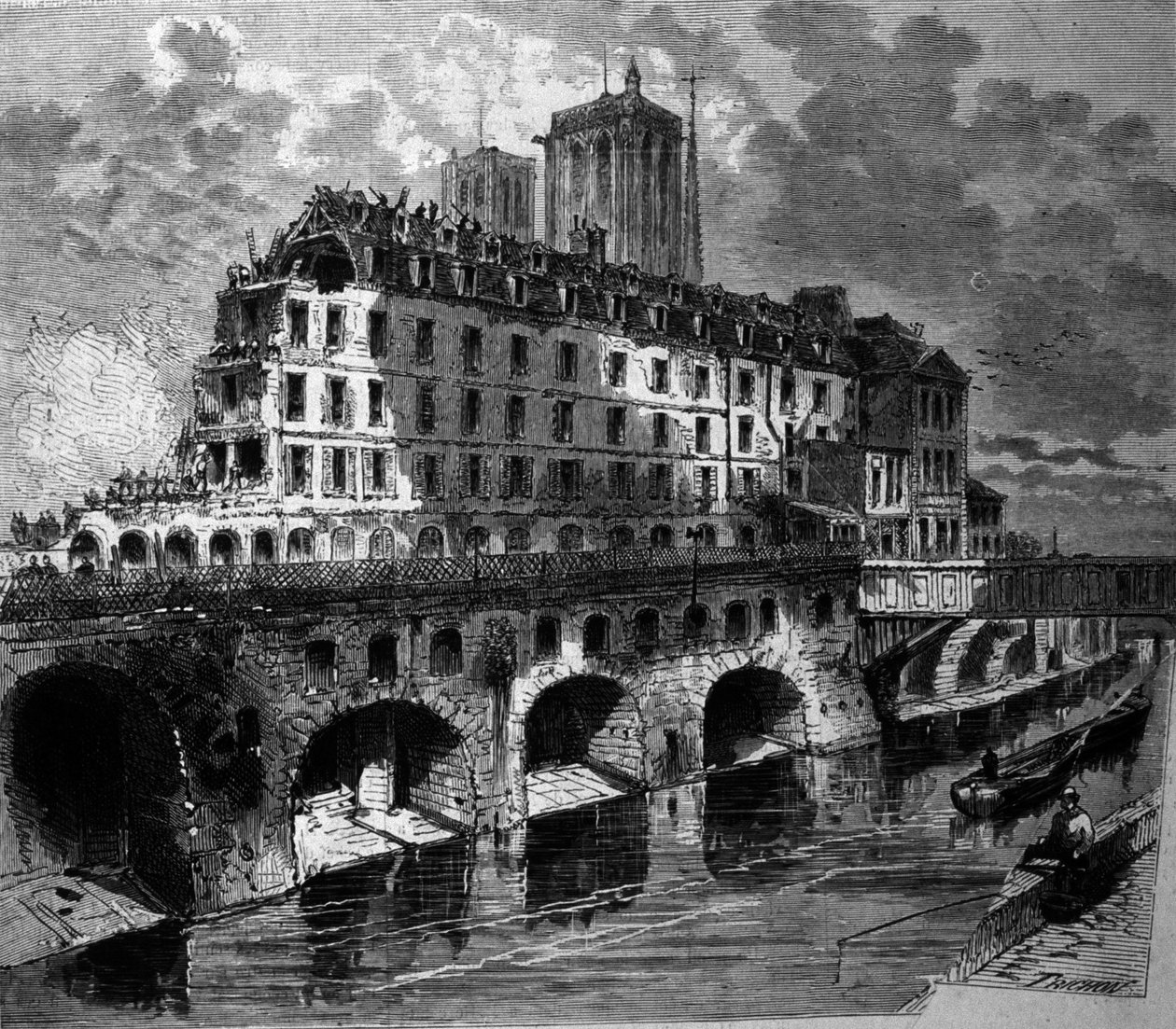 Umgestaltungen von Paris unter dem Zweiten Kaiserreich, Haussmann-Arbeiten: Abriss des ehemaligen Hôtel-Dieu. von Unknown artist
