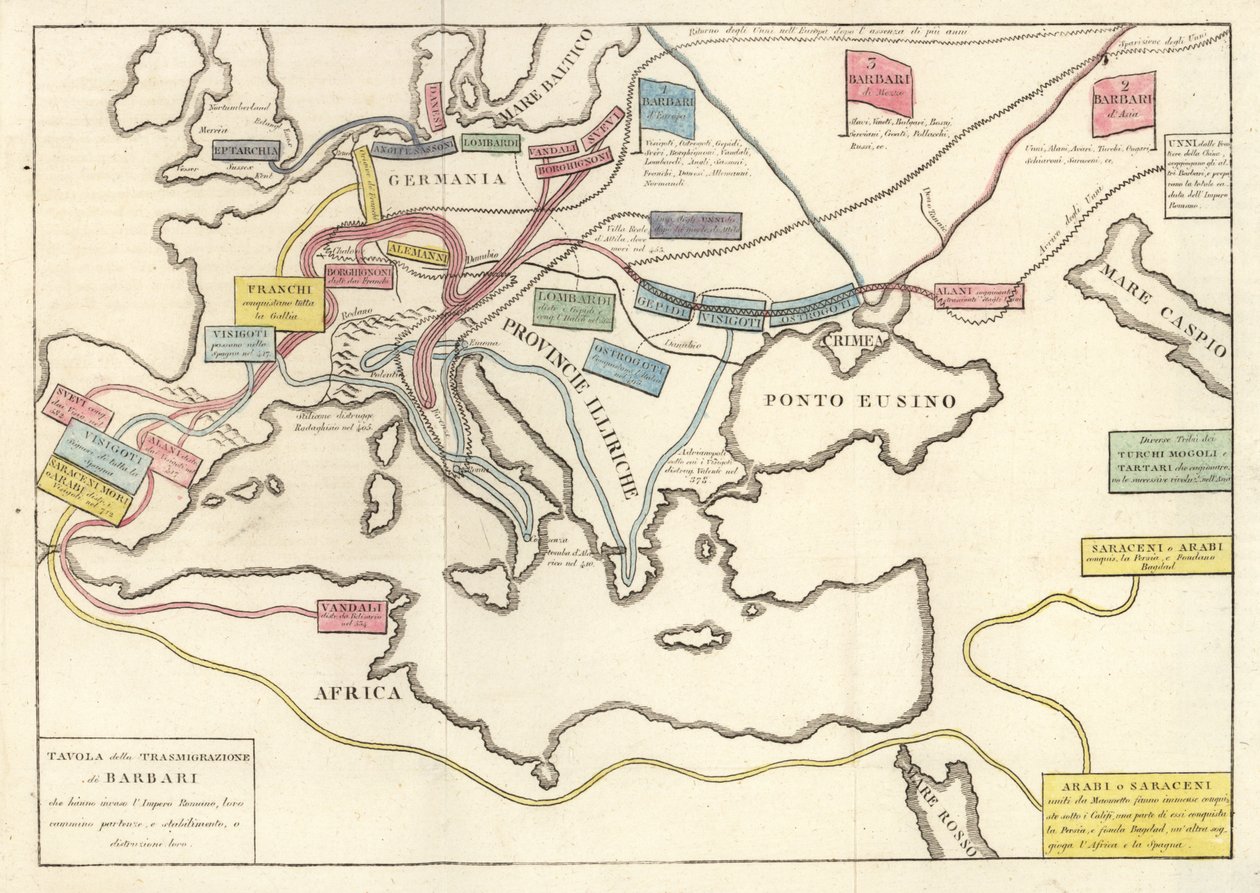 Wanderungen der barbarischen Stämme, die das Römische Reich überfielen von Unknown artist