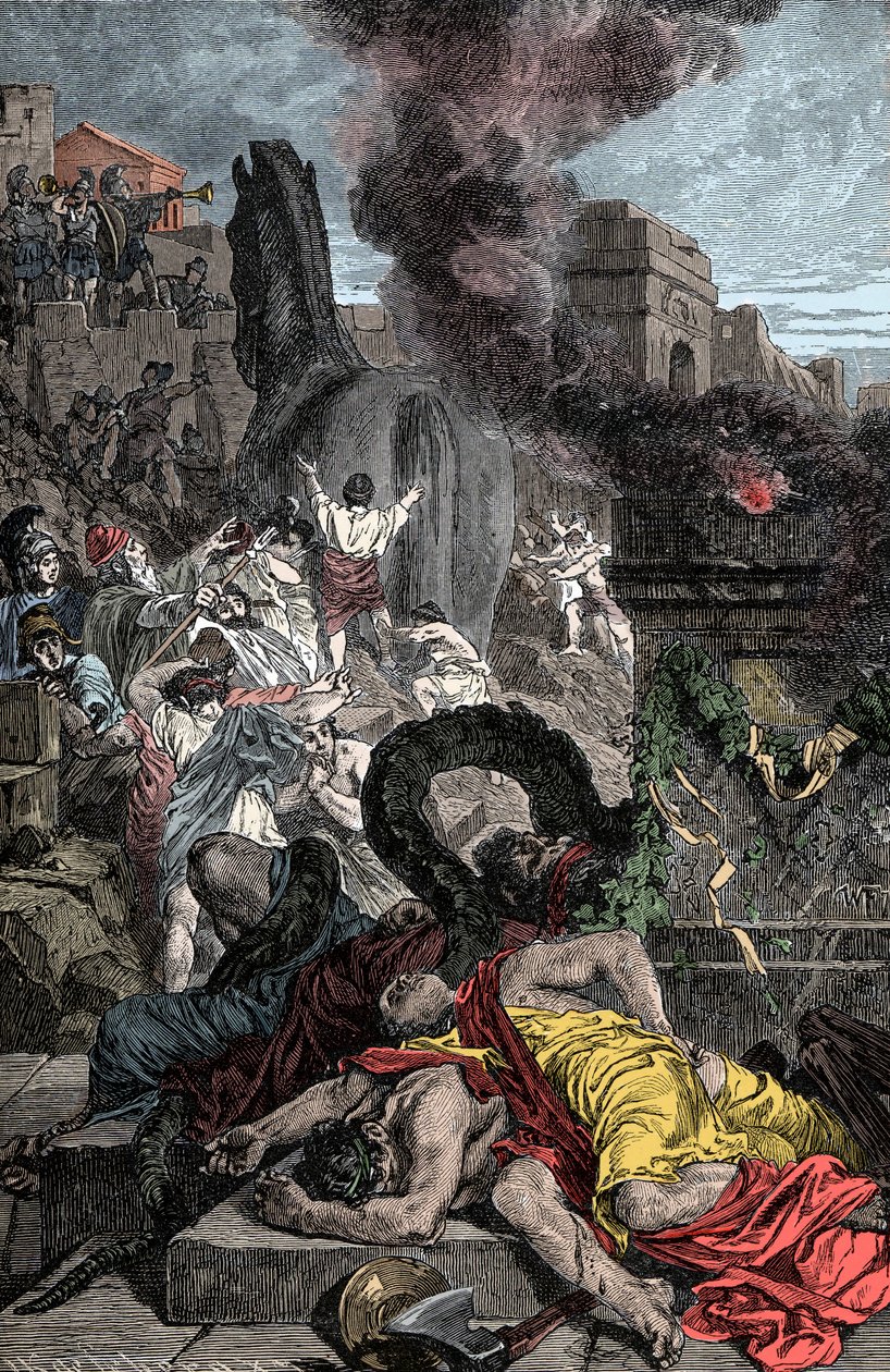 Trojanisches Pferd - Trojanischer Krieg: das hölzerne Pferd betritt die befestigte Stadt von Unknown artist