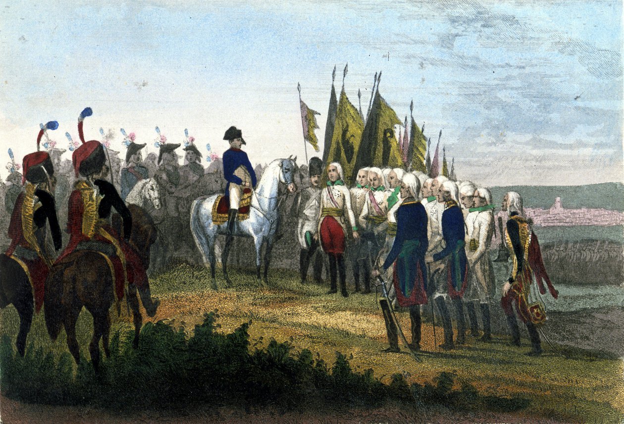 Kapitulierung von Ulm. 20.10.1805. Die österreichische Armee wurde von den Truppen Napoleons besiegt. Gravur des 19. Jahrhunderts. von Unknown artist