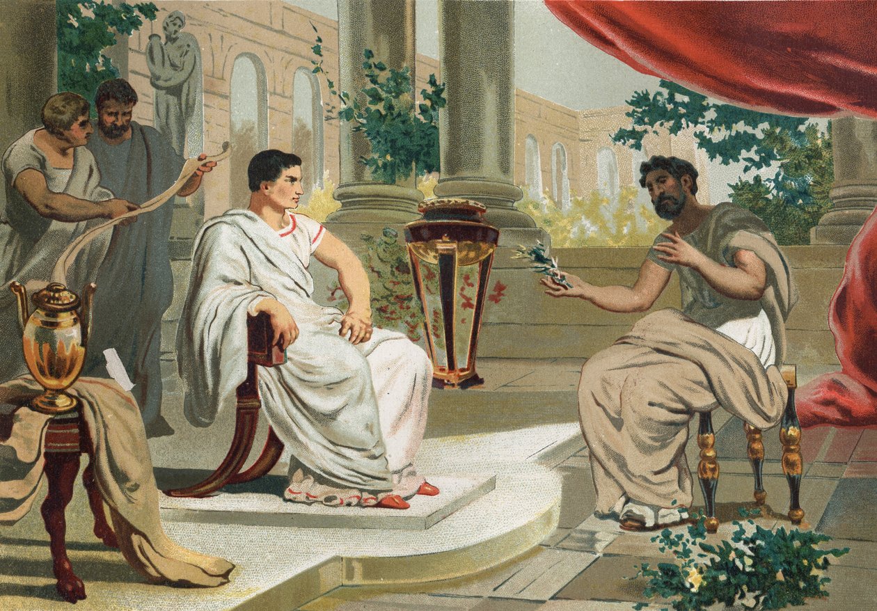 Vespasian (in Latein Titus Flavius Vespasianus) mit Plinius dem Älteren. nach „Hombres y Mujeres celebres“. Barcelona 1877. Plinius der Ältere (23-79) von Unknown artist