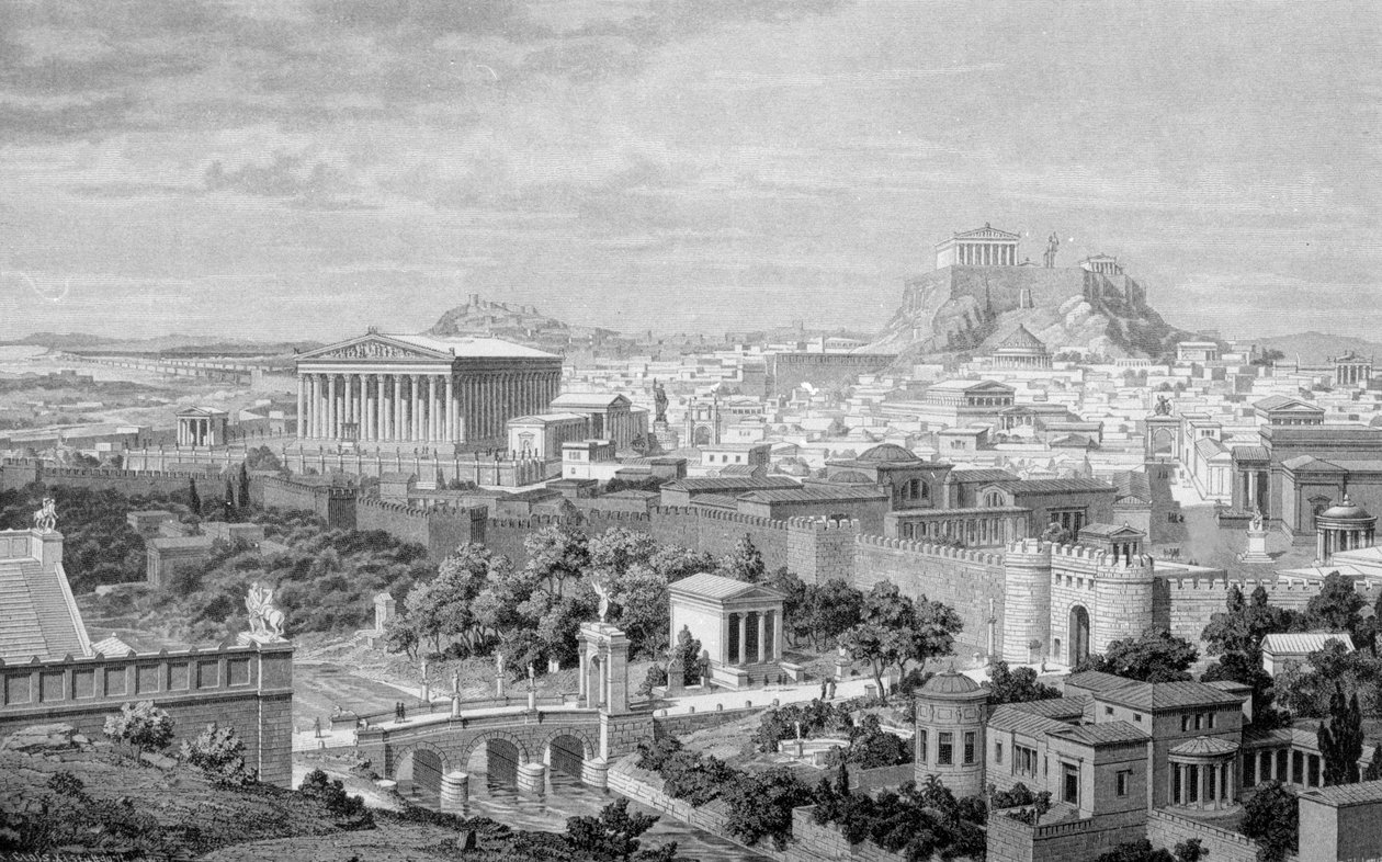 Ansicht von Athen, der Hadrianstempel und die Akropolis von Unknown artist
