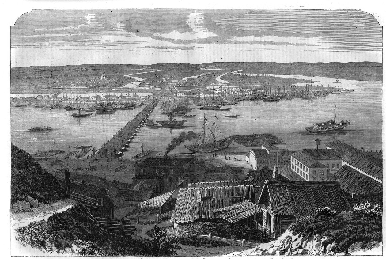 Blick auf Nischni Nowgorod, Stadt in Russland. Gravur in „L