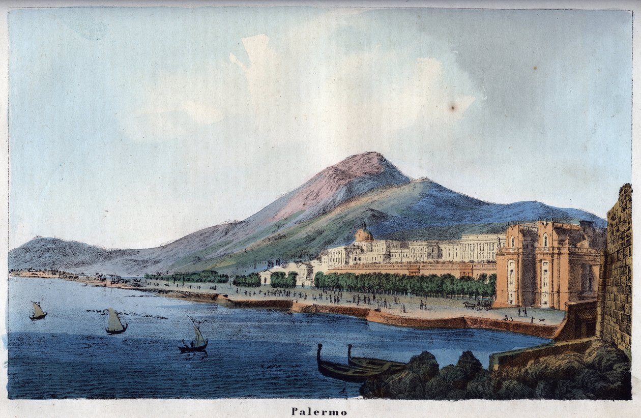 Ansicht von Palermo im 19. Jahrhundert - Gravur aus „Usi e Costumi di Tutti i Popoli dell