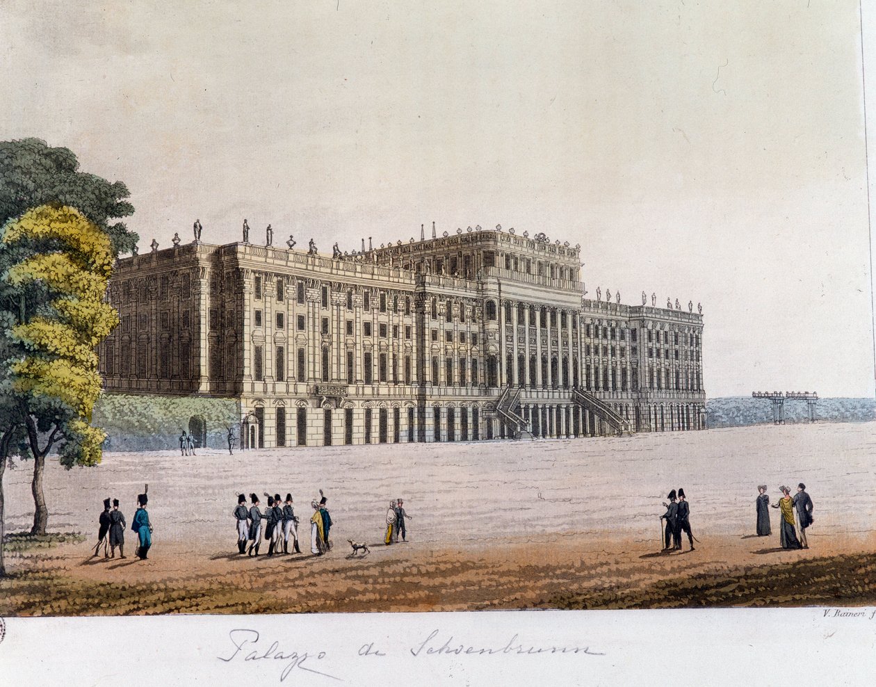 Ansicht des Schlosses Schönbrunn in Wien, Österreich. Gravur von 1826 von Unknown artist