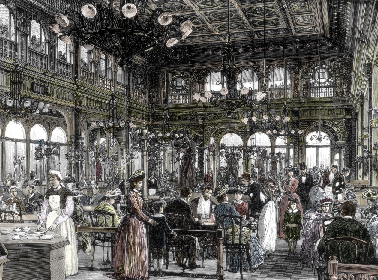 Ansicht eines der Restaurants (Bouillon), billige Arbeiterkantine, gegründet von Alexandre Duval in Paris 1880 - 1885. 19. Jahrhundert von Unknown artist