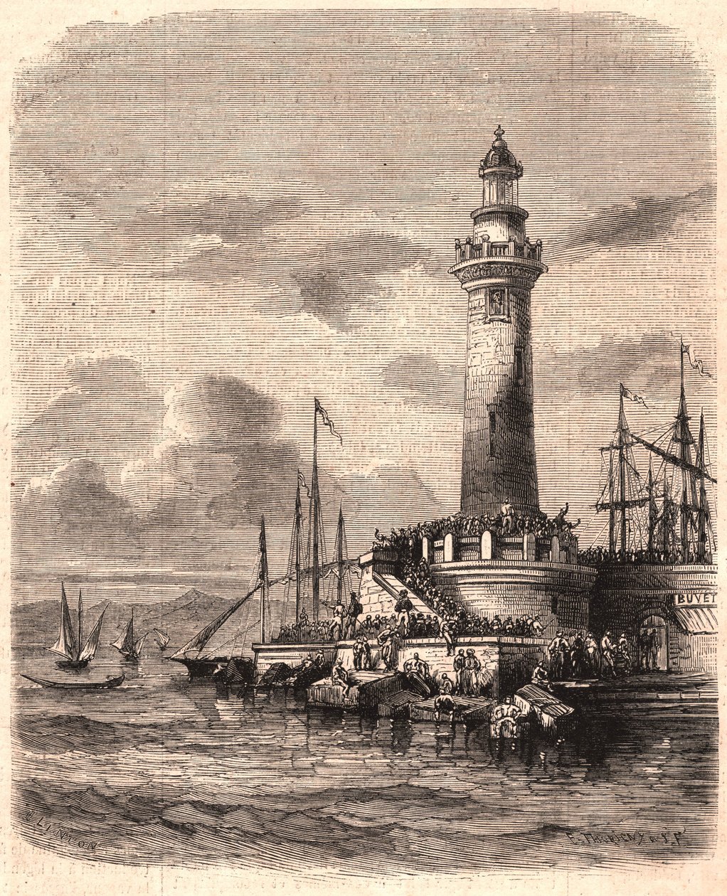 Ansicht des Leuchtturms von Point of Joliette in Marseille im 19. Jahrhundert von Unknown