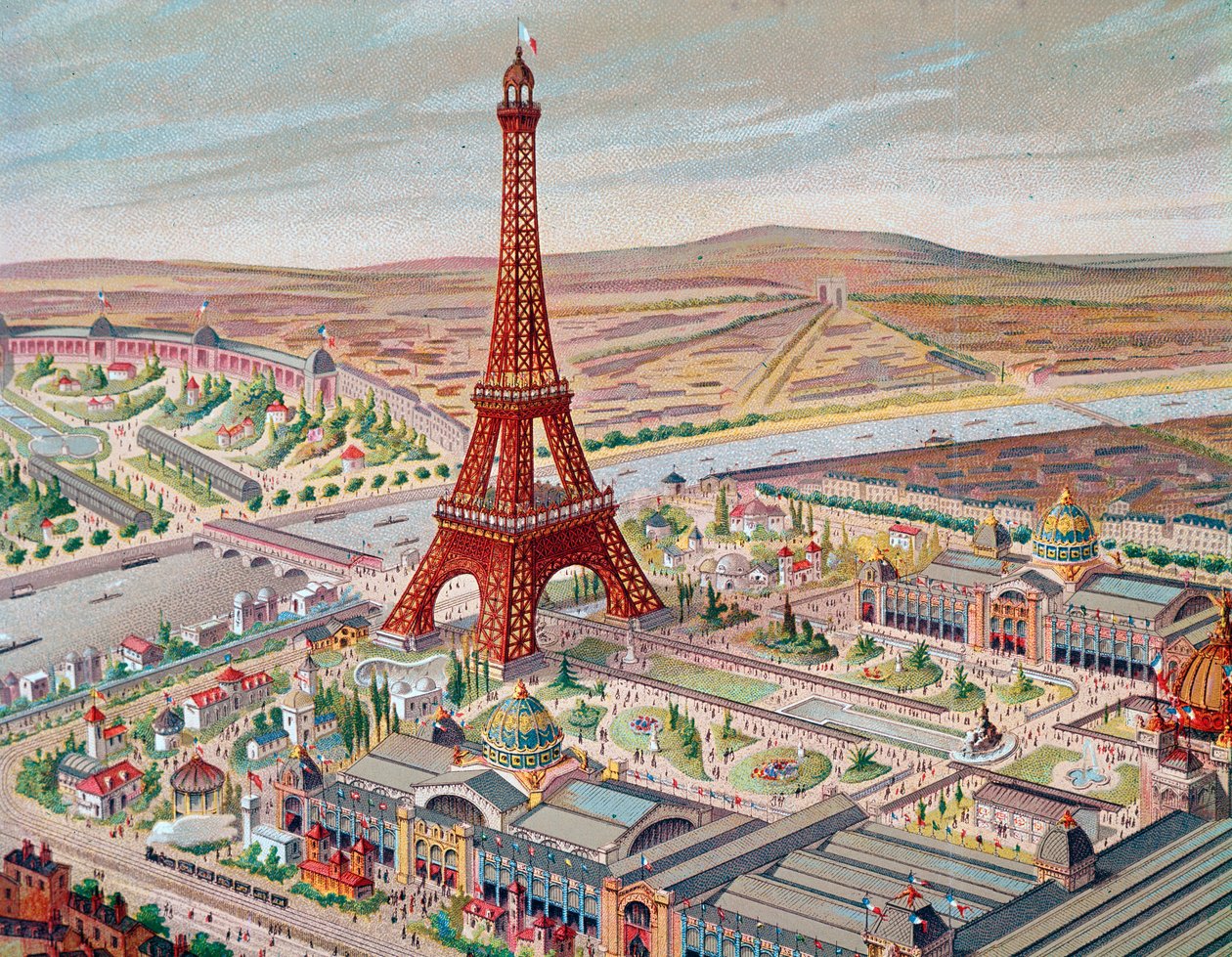 Ansicht der Weltausstellung mit den verschiedenen Pavillons und dem Eiffelturm von Unknown artist