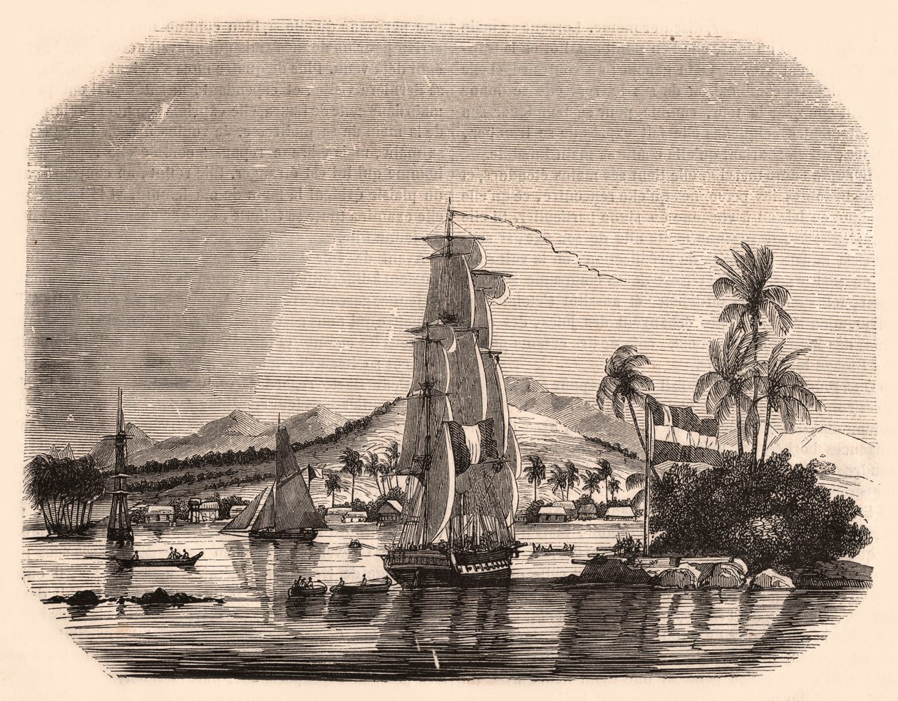 Ansicht der Bucht von Papeete und Block Queen, Tahiti, Französisch-Polynesien, im Vordergrund Segelboote und Boote von Unknown