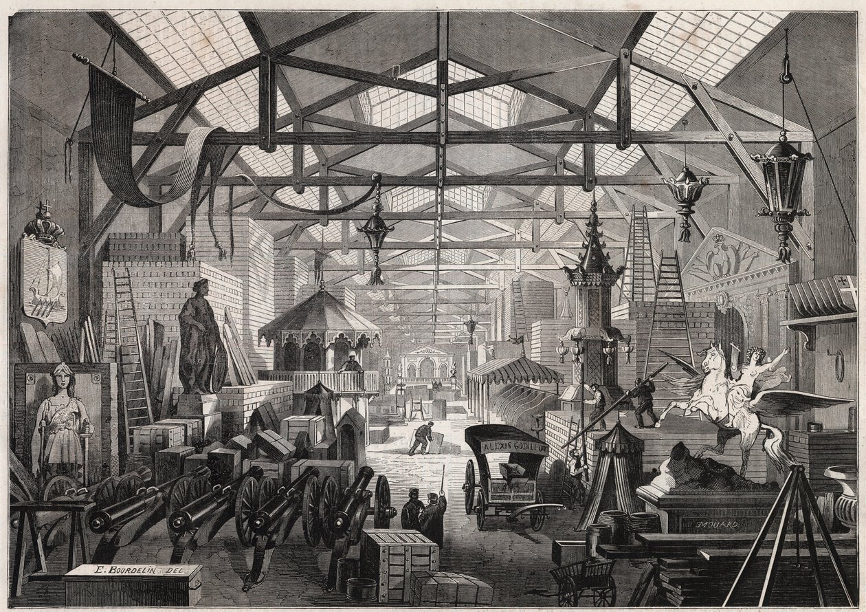 Ansicht der Bauwerkstätten von Eugène Delessert, Gesellschaft zur Organisation öffentlicher Feste, Avenue Dauphine in Paris - Gravur in „Le Monde Illustré“ von Unknown artist
