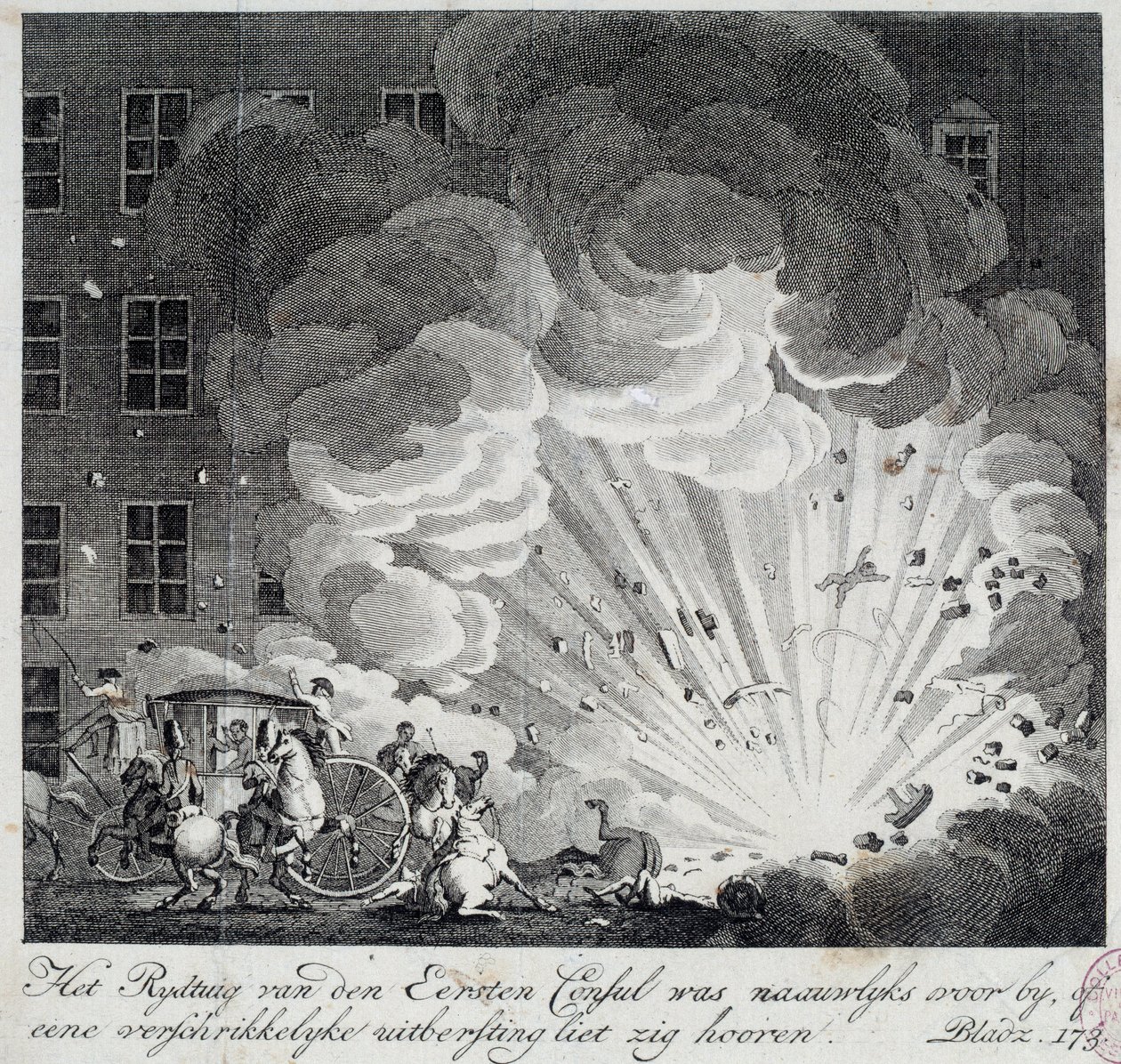 Ansicht der Explosion der Höllenmaschine in der Rue Saint Nicaise in Paris am 3. Nivose an IX von Unknown artist