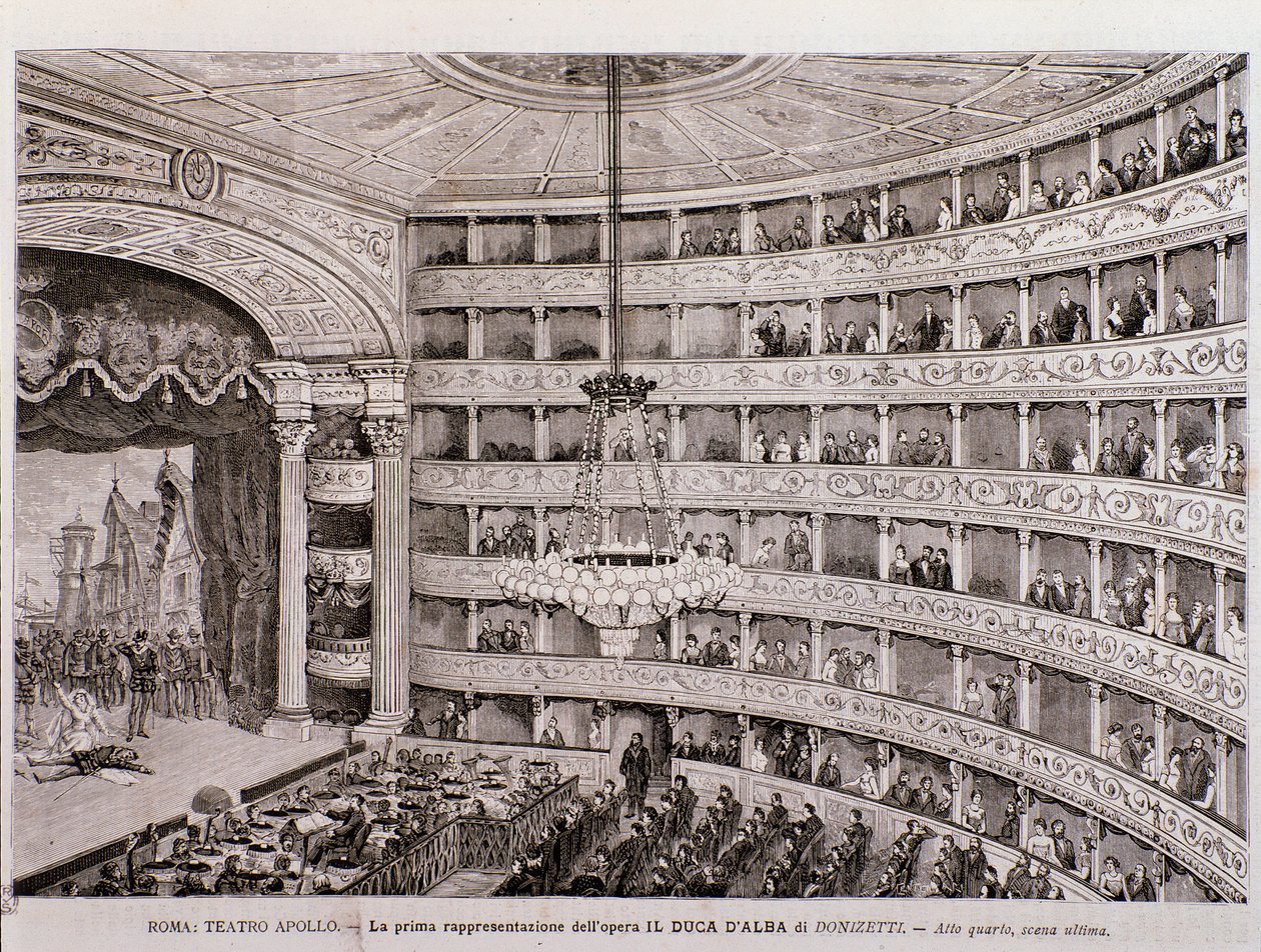 Ansicht der ersten Aufführung der Oper Der Herzog von Alba, im Teatro Apollo, Rom von Unknown artist