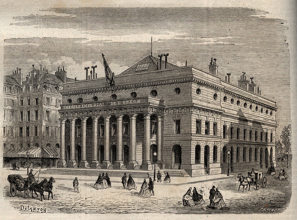 Ansicht des Theaters Odeon in Paris - im 19. Jahrhundert - Gravur in „Dictionnaire populaire illustrious“ - 1864 - von Joseph Decembre und Edmond Allonier - von Unknown artist