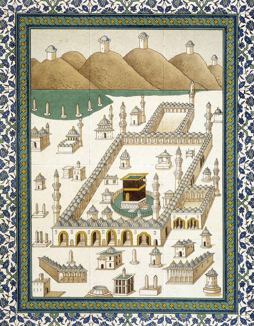 Wandfliesen: Panel, das die Kasbah und ihre Umgebung (Mekka) darstellt - in „Arabische Kunst nach den Denkmälern Kairos vom 7. bis zum 18. Jahrhundert“ von Prisse d