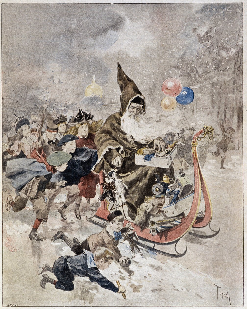 Aquarell, das den Weihnachtsmann darstellt. „The Illustrated World“. 21/12/1895. von Unknown artist