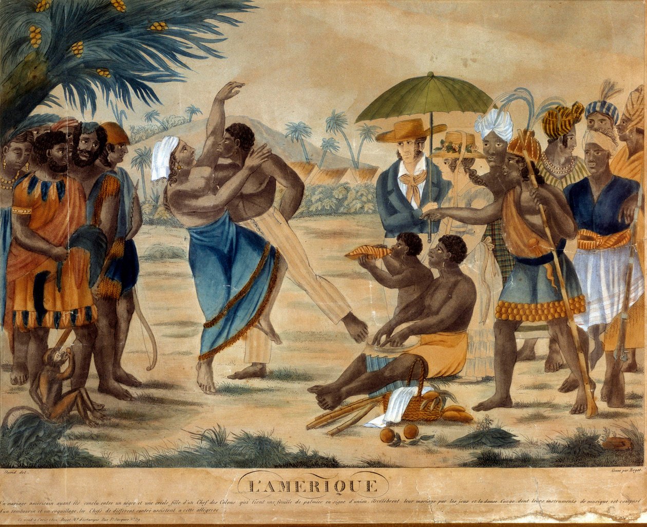 Hochzeit zwischen einem Schwarzen und einer Kreolin, 19. Jahrhundert, Gravur, La Rochelle, Musee Du Nouveau Monde von Unknown artist