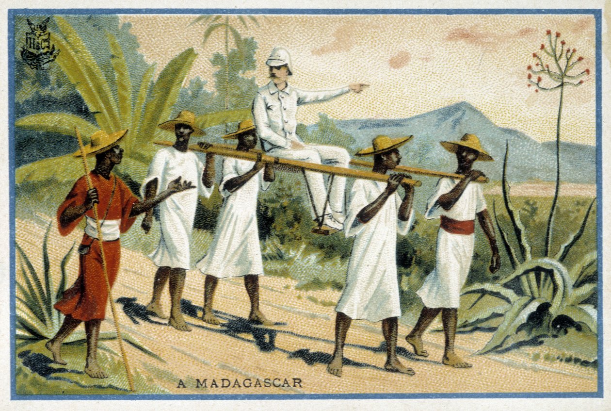 Weißer Kolonist im Rollstuhl, Madagaskar - Chromo von Unknown artist