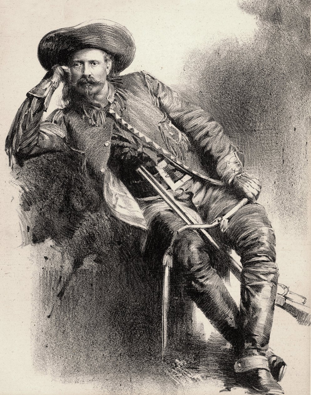 William Frederick Cody - Bekannt als Buffalo Bill - Porträt von Buffalo Bill (1846-1917), Colonel William Cody - Gravur nach einem Plakat von Unknown artist