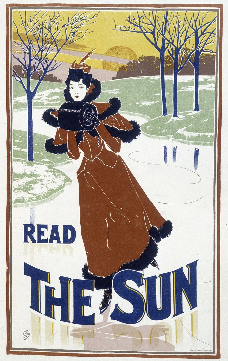 Junge Frau beim Schlittschuhlaufen - Werbung für die Zeitung „The Sun“ von Unknown artist