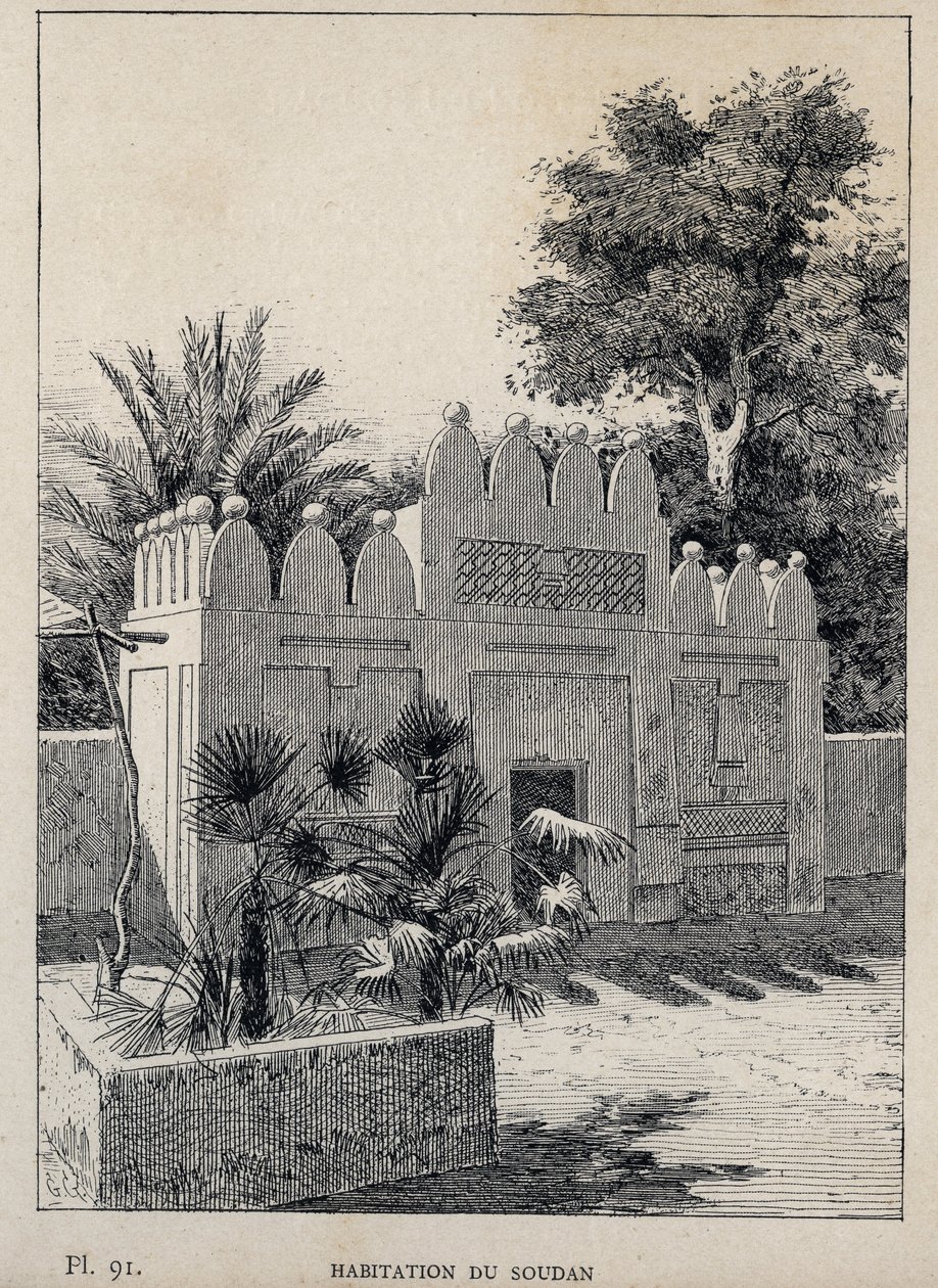 Wohnung im Sudan - Gravur von 1889 in „Histoire de l