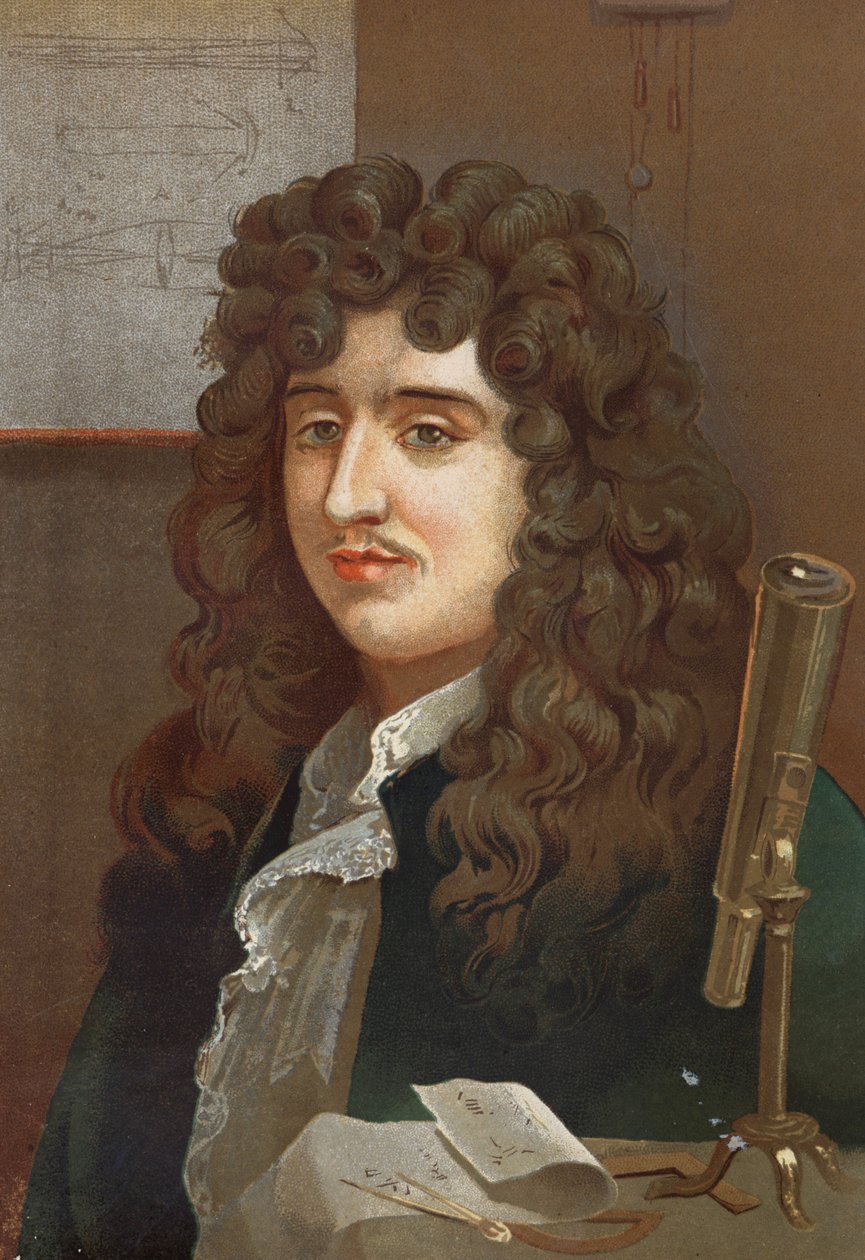 Porträt von Christiaan Huygens, niederländischer Physiker und Mathematiker (1629-1695) nach „La Ciencia y sus Hombres“ von Louis Figuier. Barcelona 1881 von Unknown artist