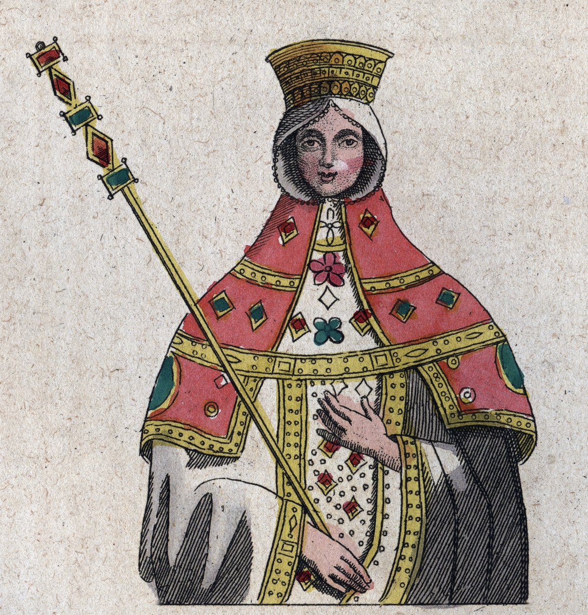 Porträt von Eudokia (oder Eudocia) Ingerina (Eudocia Ingerina) (ca. 840 - ca. 882) Ehefrau des byzantinischen Kaisers Basileios I. - Gravur aus „Usi e Costumi di Tutti i Popoli dell