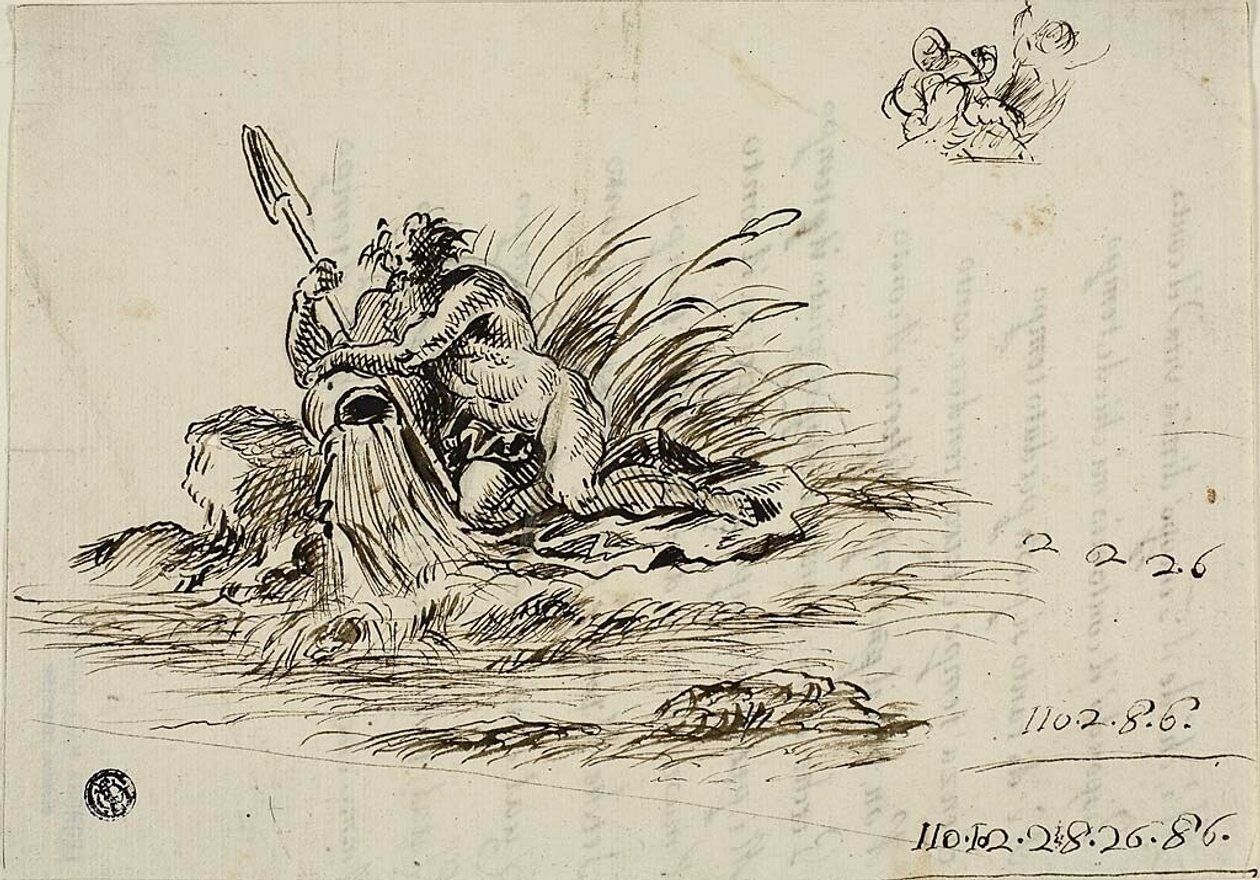 Recto: Ein Flussgott; verso: ein Sonett von Santi Rinaldi von Unknown Florentine