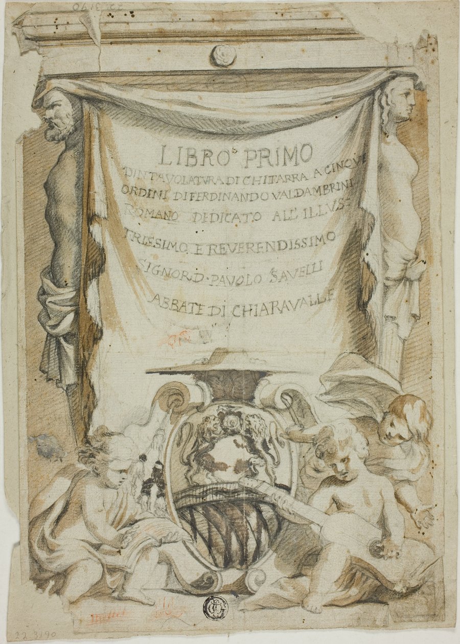 Entwurf für Titelseite des Gitarrenhandbuchs von Ferdinando Valdambrini von Unknown Italian