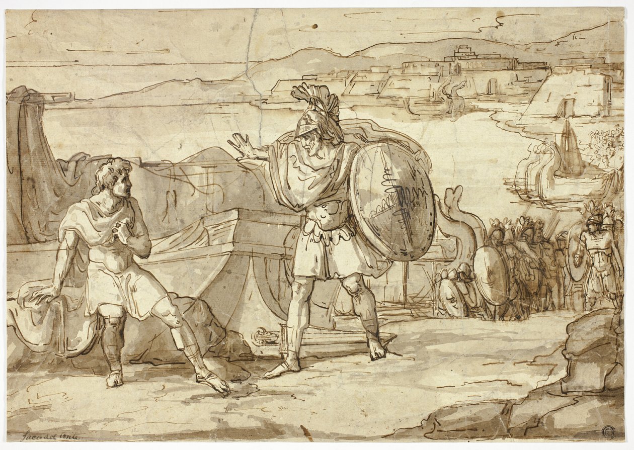 Szene aus der Ilias: Konfrontation zweier Krieger von Unknown Italian